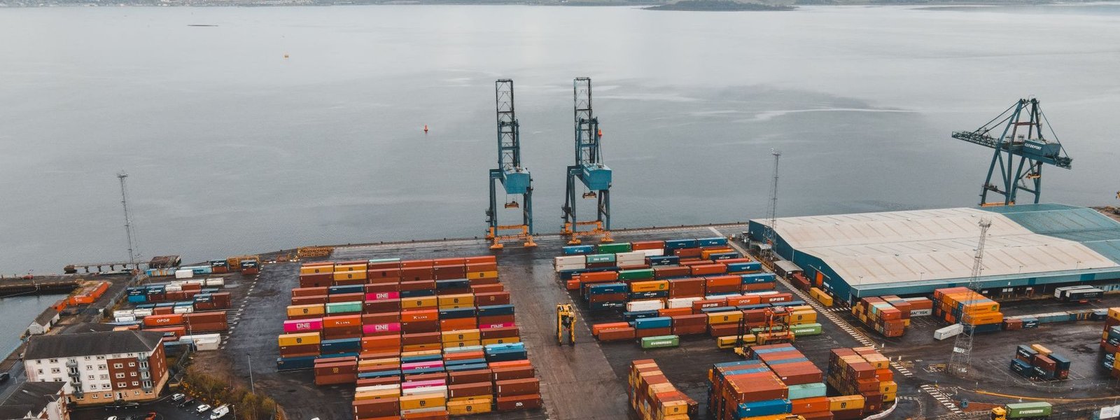 Containers marshalled at a terminal before loading